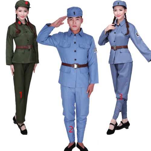 Green Red Army Drama performance Eighth Route Army war liberation of men and women Red Guards costumes dance uniforms chorus costumes